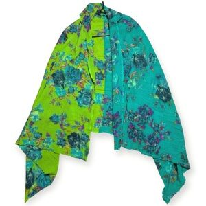 Moksha 100% Pure New Wool Floral Wrap Shawl Scarf In  Green & Teal